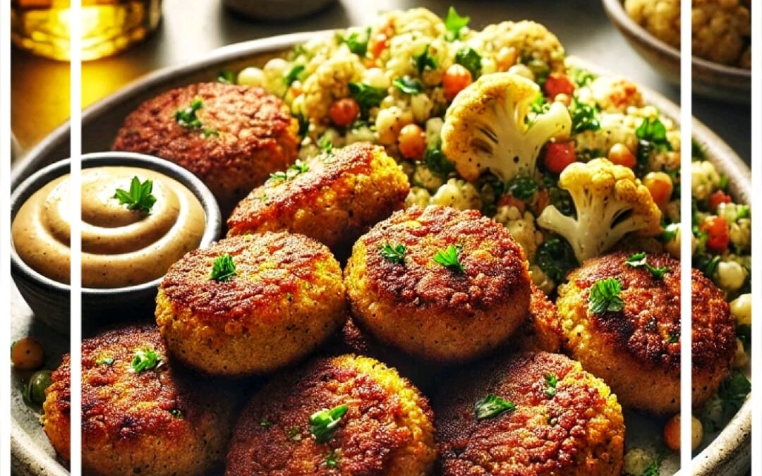 Falafel al horno con salsa de tahini y tabulé de coliflor