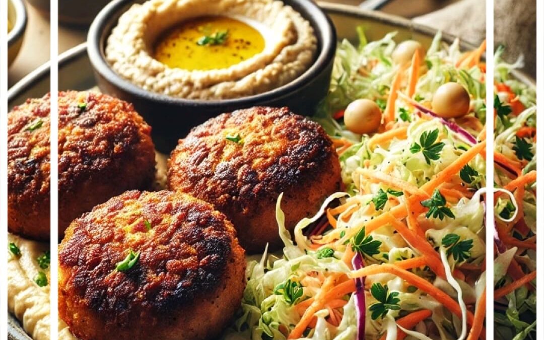 Falafel al horno con hummus y ensalada de col