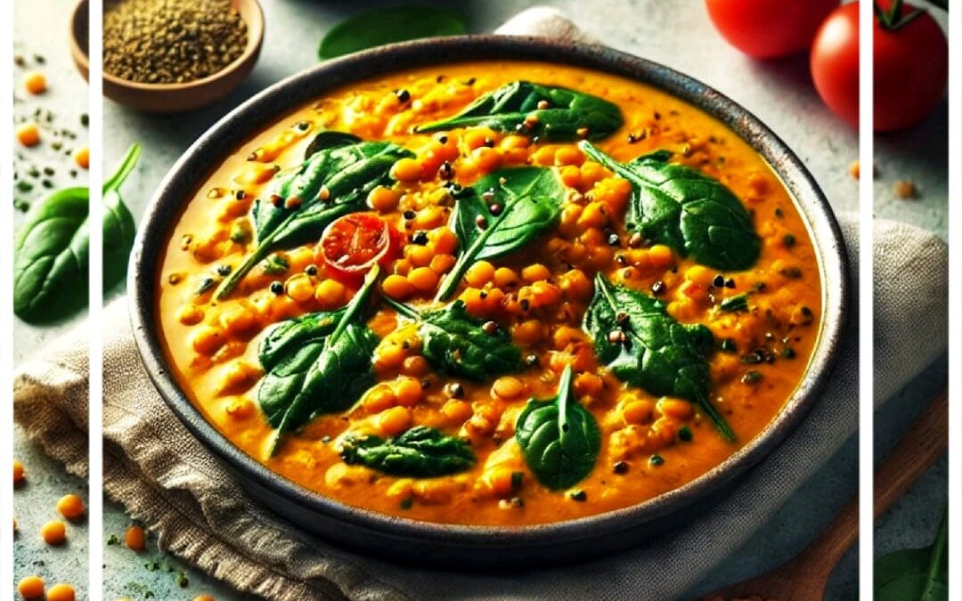 Curry de Lentejas Rojas con Espinacas