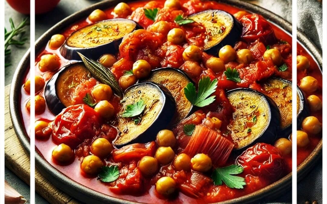 Guiso de Berenjenas con Garbanzos y Tomate