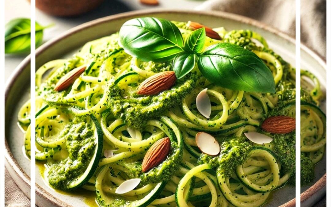 Espaguetis de Calabacín con Salsa Pesto de Almendras