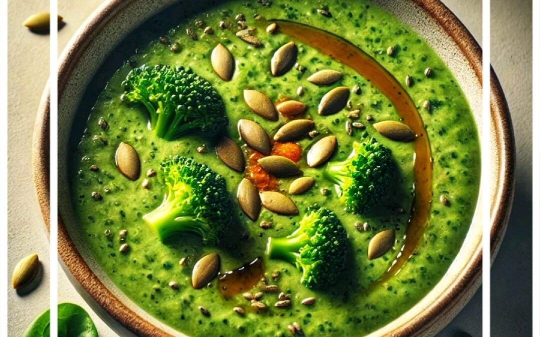 Crema de Brócoli y Espinacas con Semillas de Calabaza